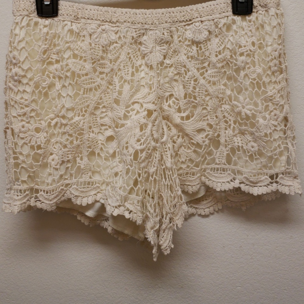 Cream crochet shorts